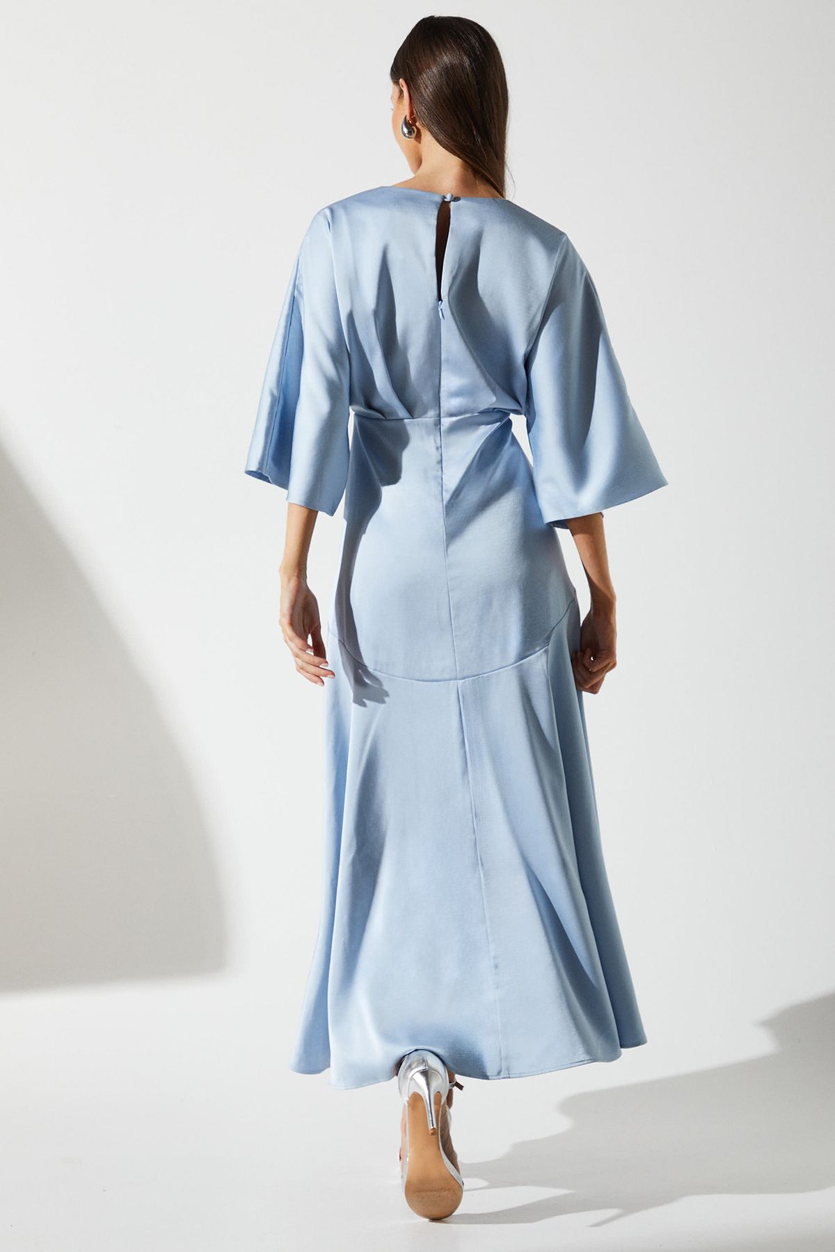 Coast Satin Back Crepe Ruffle Wrap Midi Dress Dusty Blue image 3
