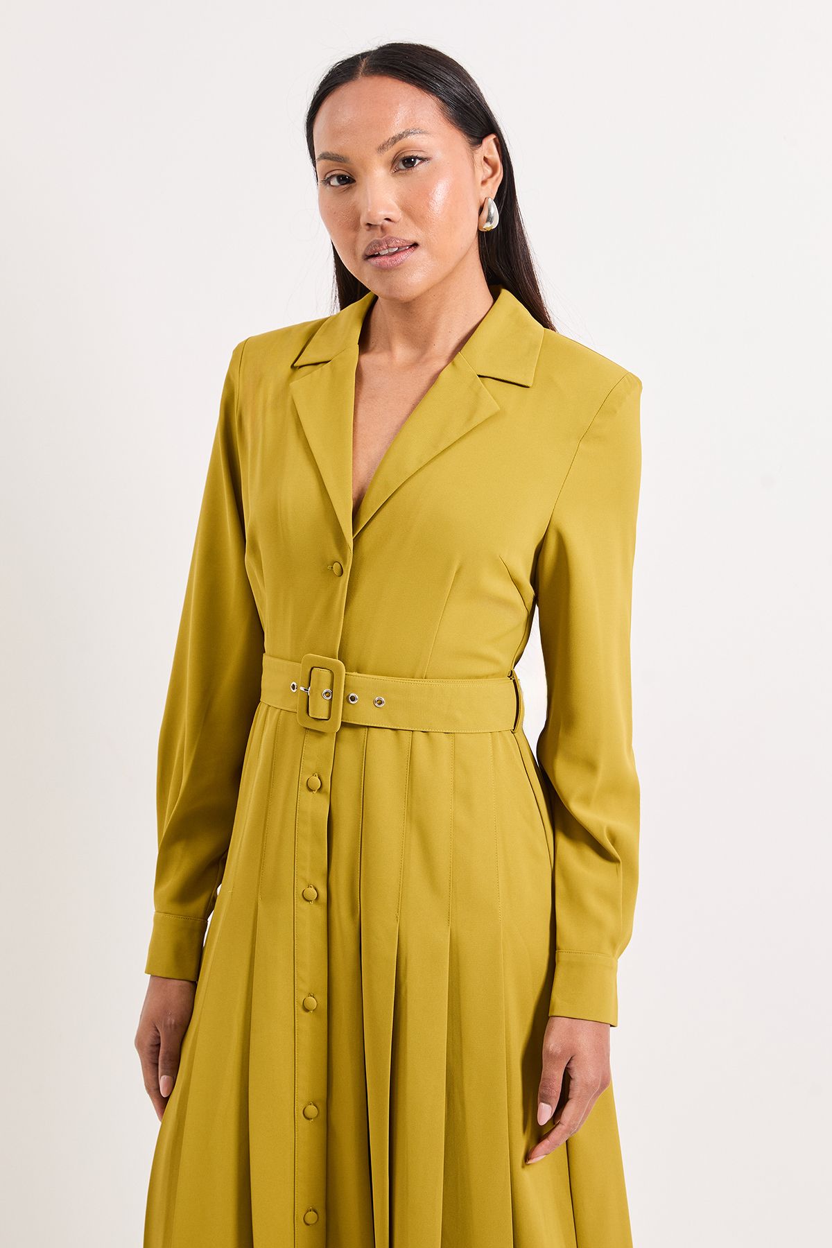 Principles Pleat Skirt Belted Shirt Dress Chartreuse image 4