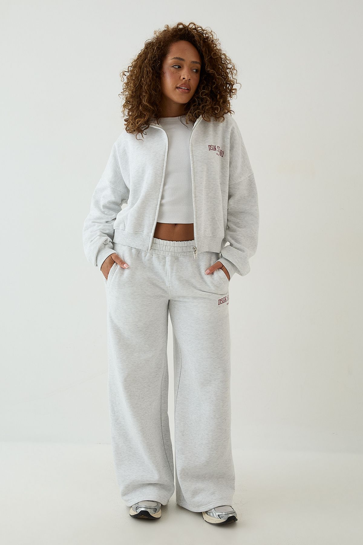 DSGN Studio DSGN Studio Collegiate Printed Zip Through Boxy Hoodie Ash Grey image 3