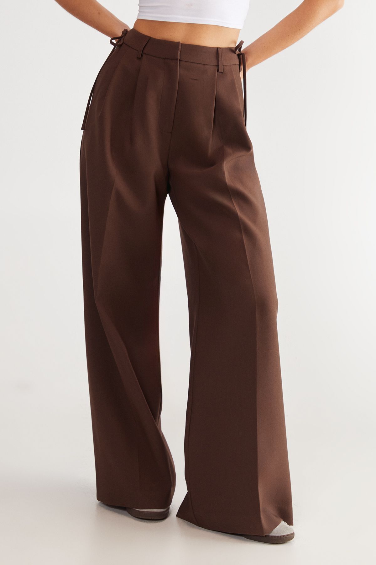 NastyGal Premium Tailored Tie Detail Trouser Co-Ord Choc Brown