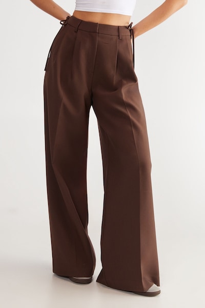 NastyGal Premium Tailored Tie Detail Trouser Choc Brown