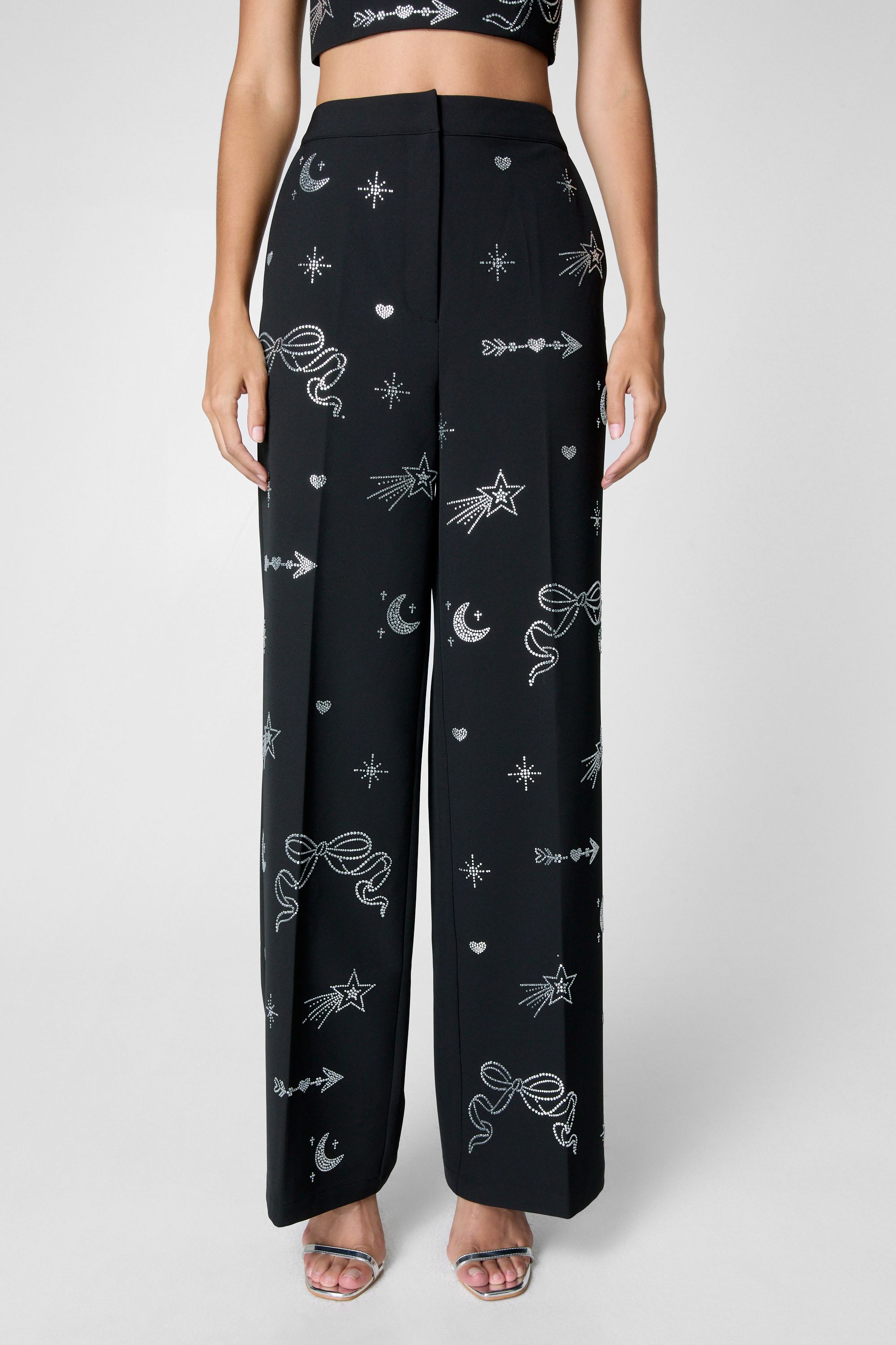 NastyGal Diamante Detail Straight Leg Pant Black image 2