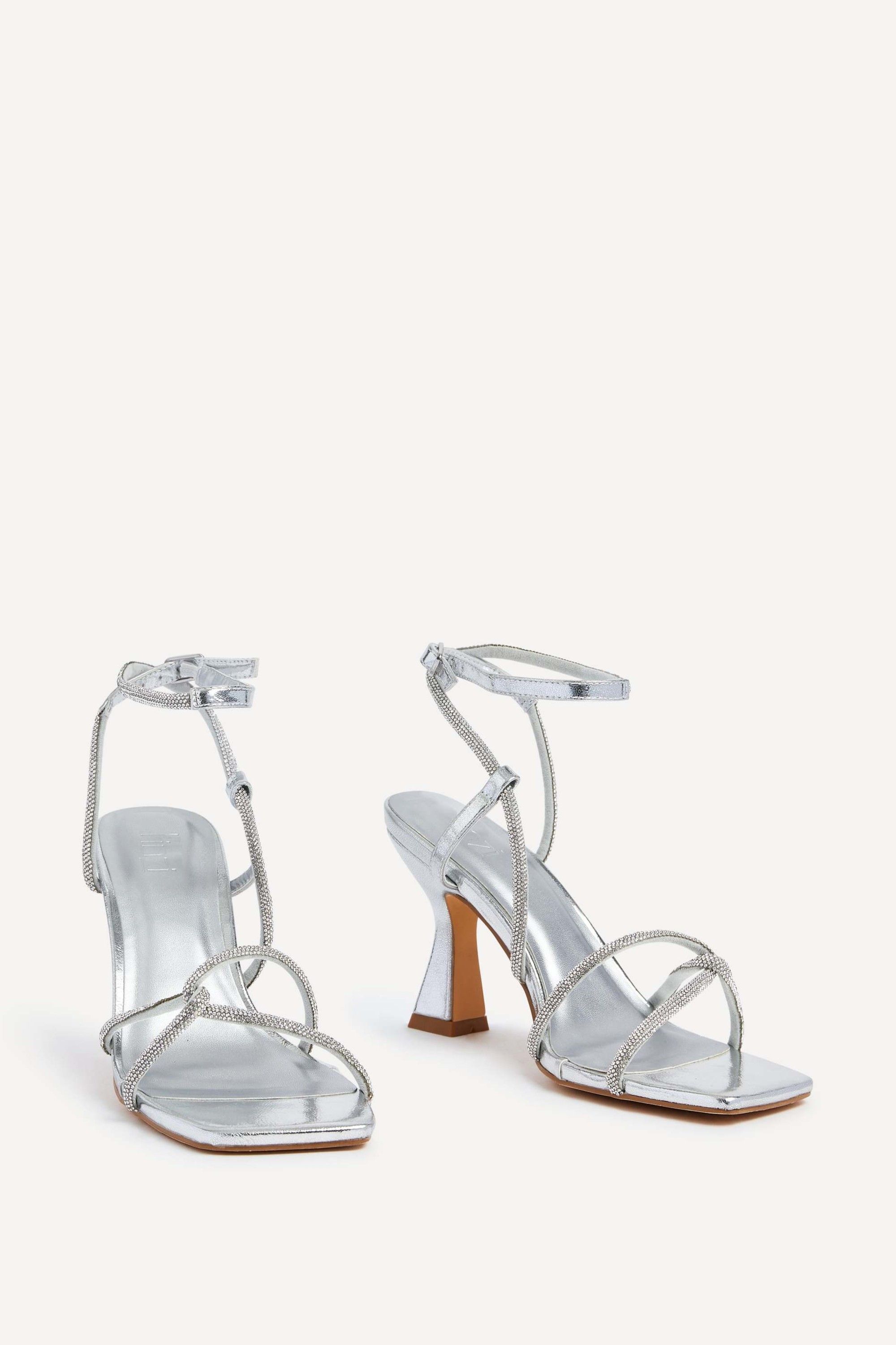 Linzi Entice Silver Faux Leather Diamante Embellishes Strappy Heel image 3