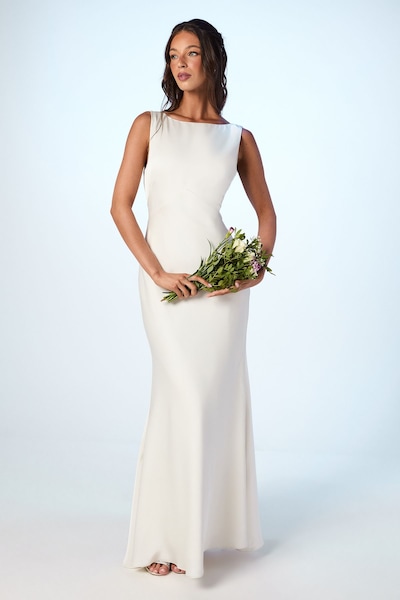 Coast Satin V Back Maxi Bridesmaid Dress with Back Sash Detail Ivory