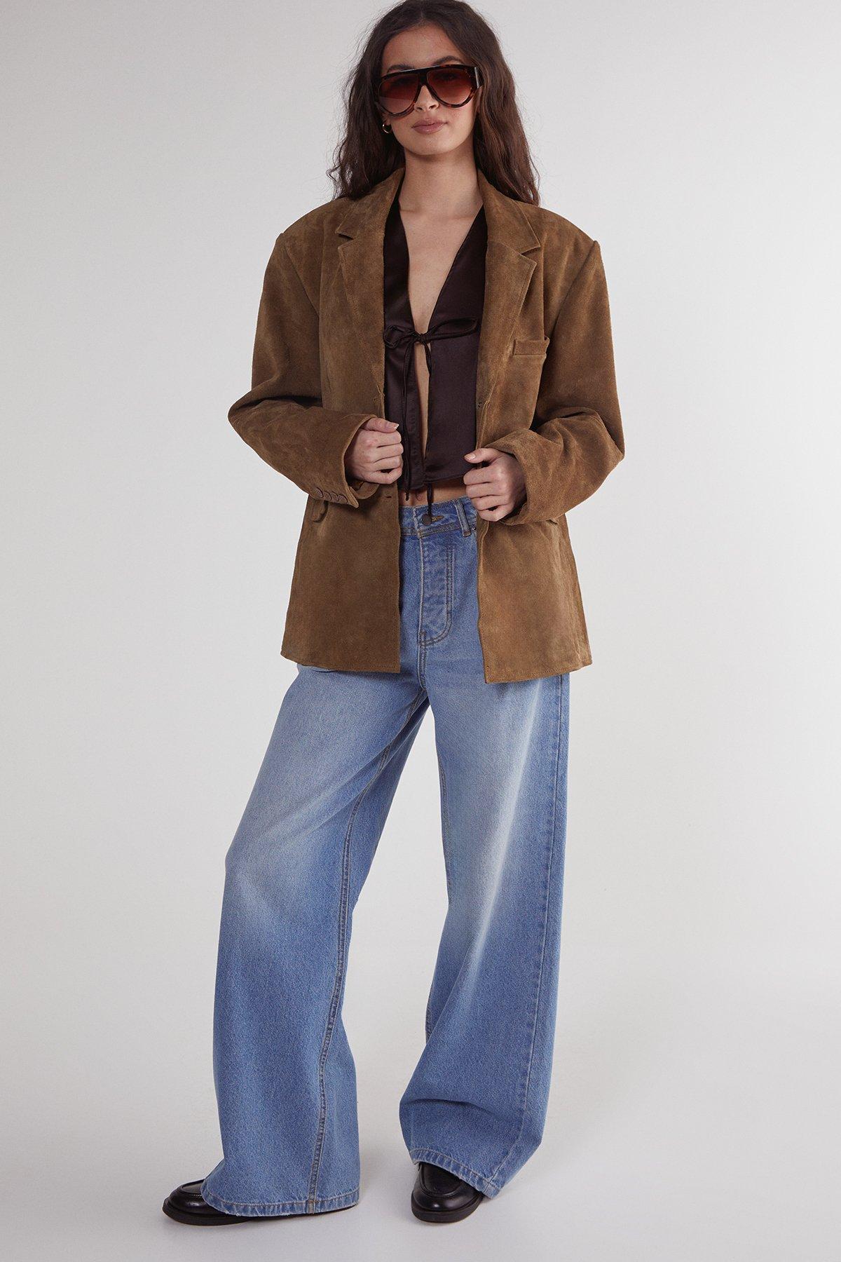 NastyGal Satin Tie Front Vest Chocolate image 2