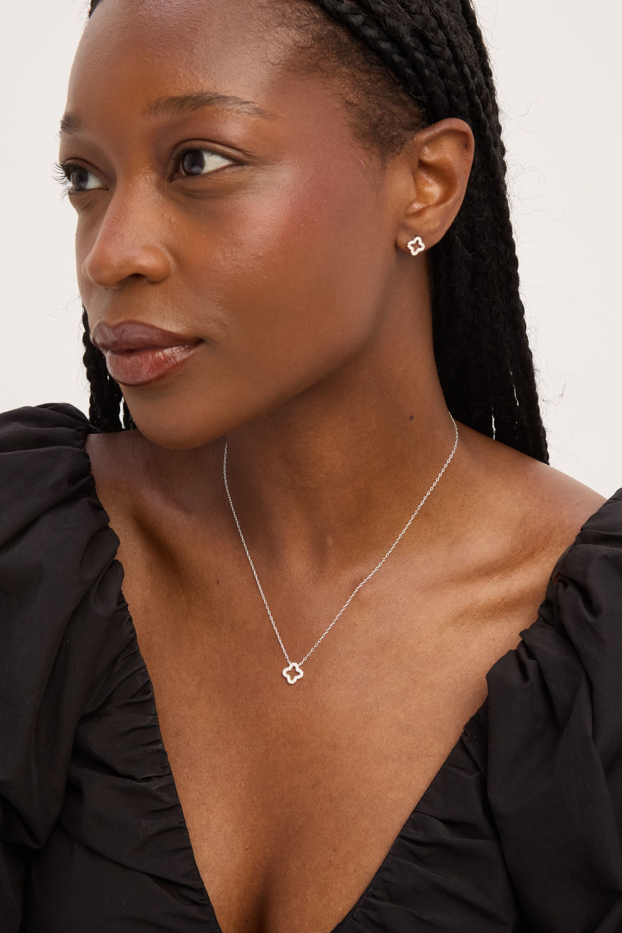 Simply Silver Sterling Silver 925 Cubic Zirconia Pave Open Clover Set - Gift Box image 2