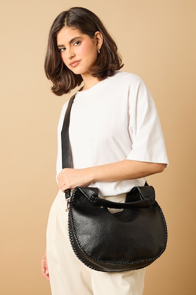 Oasis Faux Leather Whipstitch Detail Slouch Shoulder Bag Black