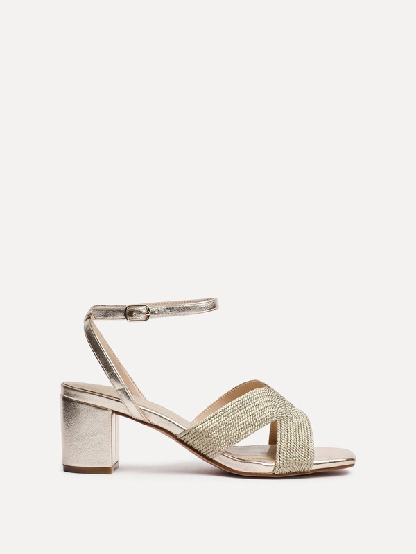 Linzi Alessia Gold Woven Loop Design Block Heeled Sandals