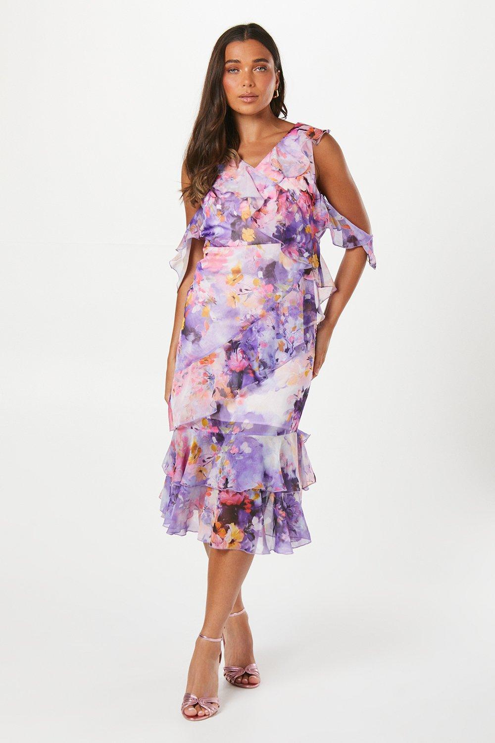 Coast Petite Ruffle Front Chiffon Dress Lilac image 1