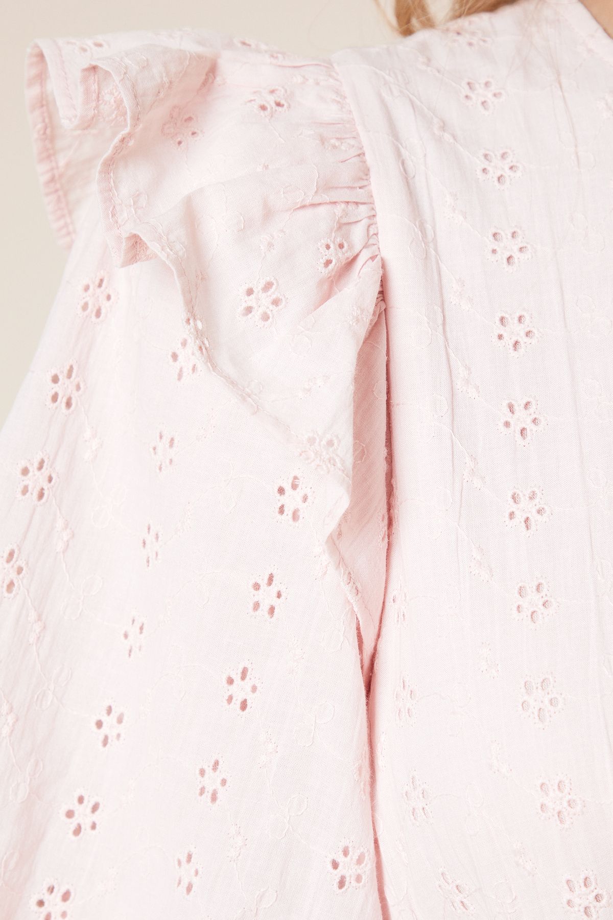 Dorothy Perkins Petite Cutwork Ruffle Puff Sleeve Midi Dress Pink image 5