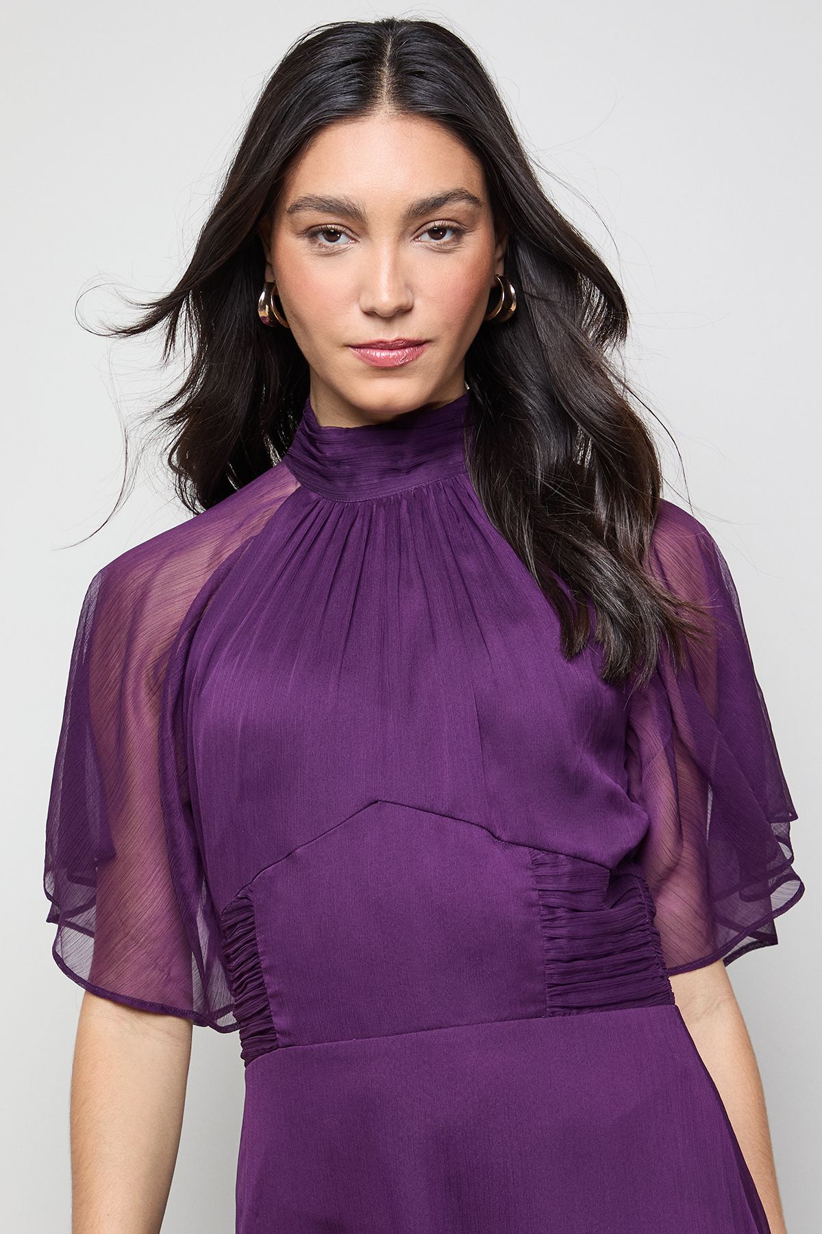 Oasis Angel Sleeve Chiffon Frill Maxi Dress Plum image 4