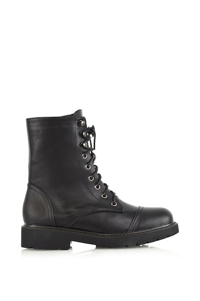 XY London 'River' Lace Up Military Combat Zip-up Flat Ankle Boots