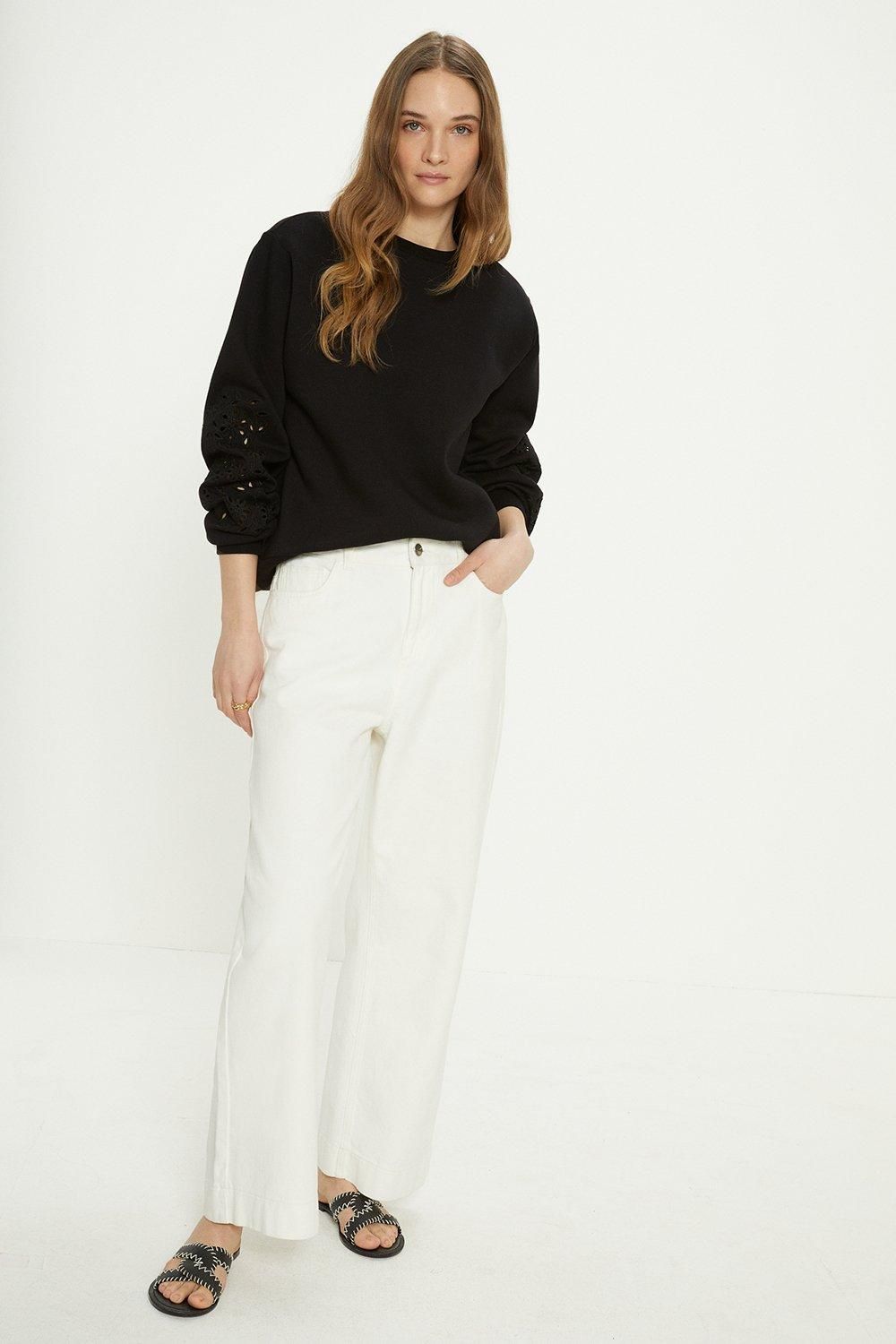 Oasis Embroidered Broderie Sleeve Sweatshirt Black image 2