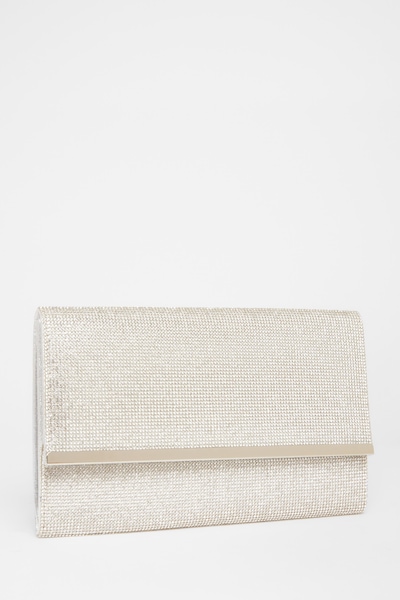 Quiz Silver Diamante Envelope Clutch Bag