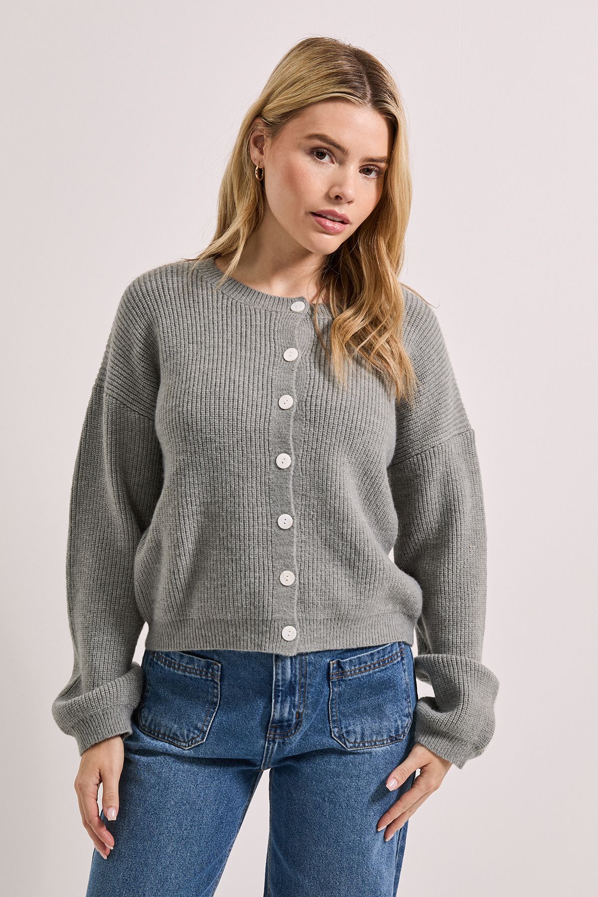 Dorothy Perkins Soft Contrast Button Cardigan Grey Marl image 1