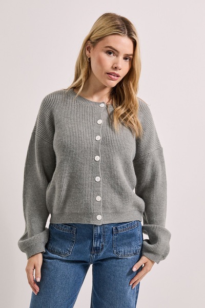 Dorothy Perkins Soft Contrast Button Cardigan Grey Marl