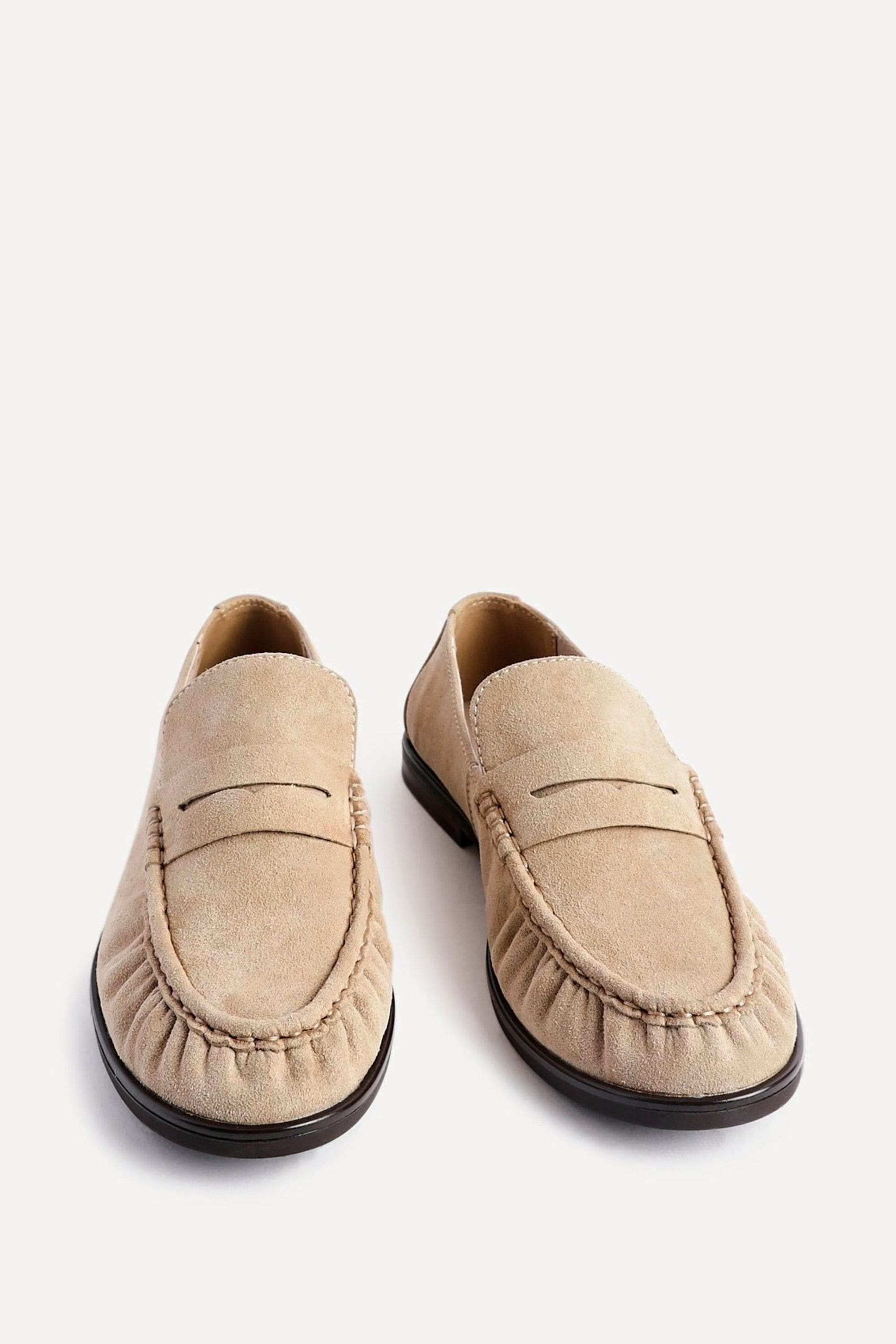 Linzi Belmont Beige Suede Leather Ruched Loafer image 3