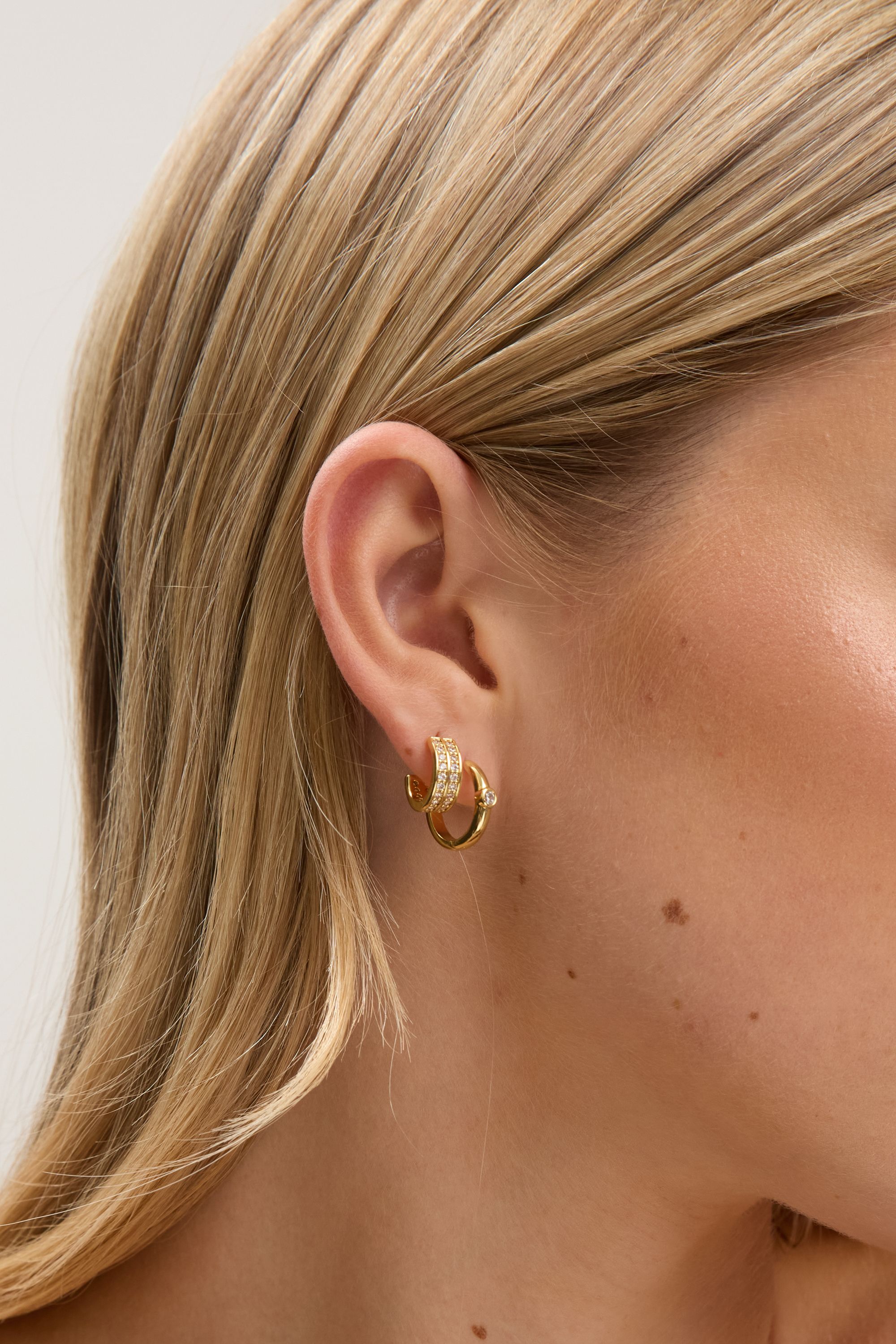 Jon Richard Silver Plated Polished and Pave Hoops - Pack of 2 image 3