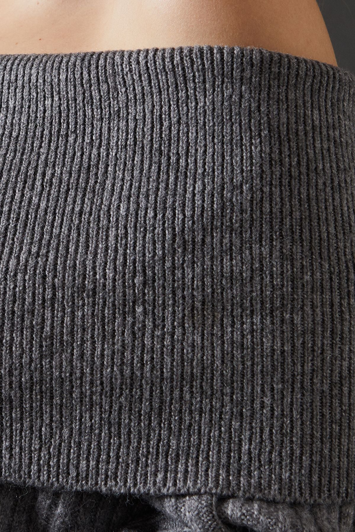 Warehouse Cable Front Slouchy Bardot Jumper Grey Marl image 5