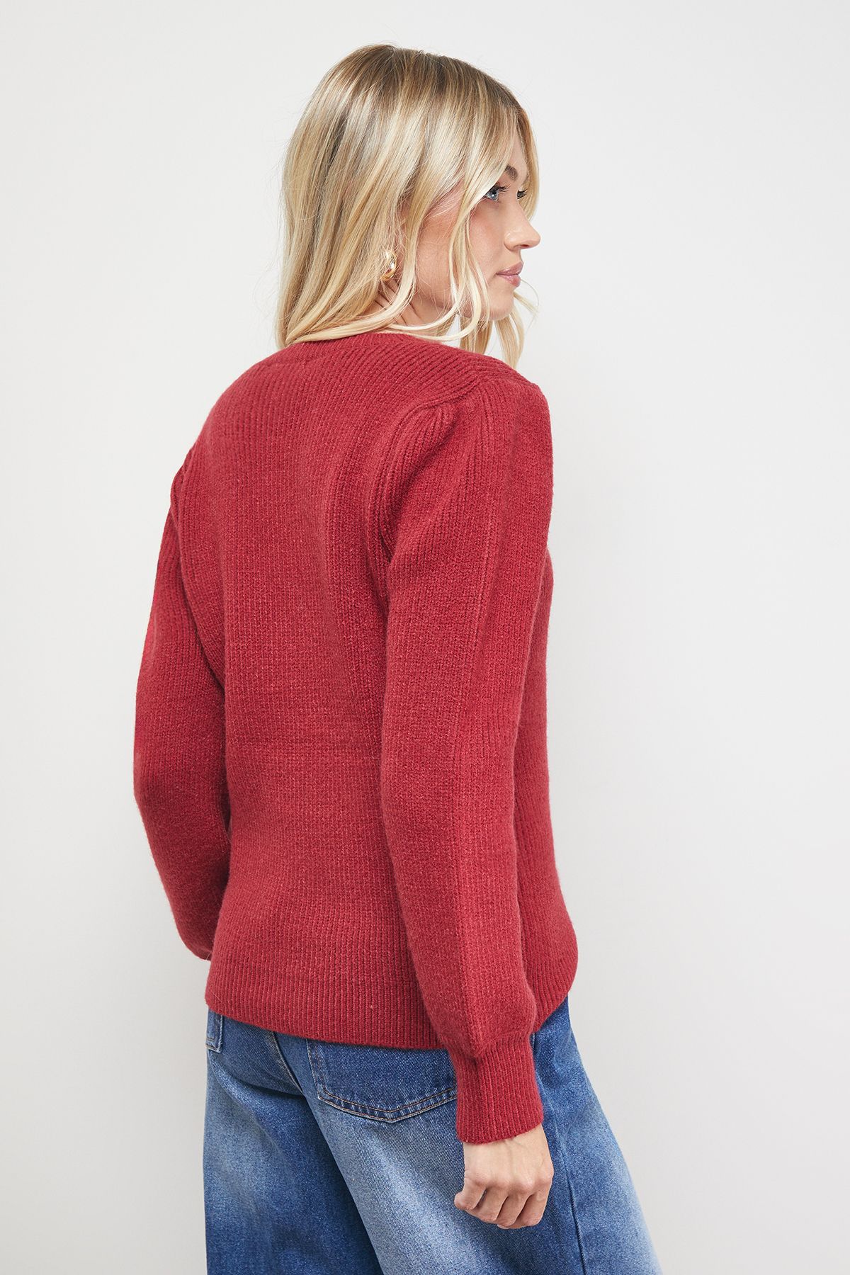 Oasis Rib Transfer Balloon Sleeve Jumper Red image 6