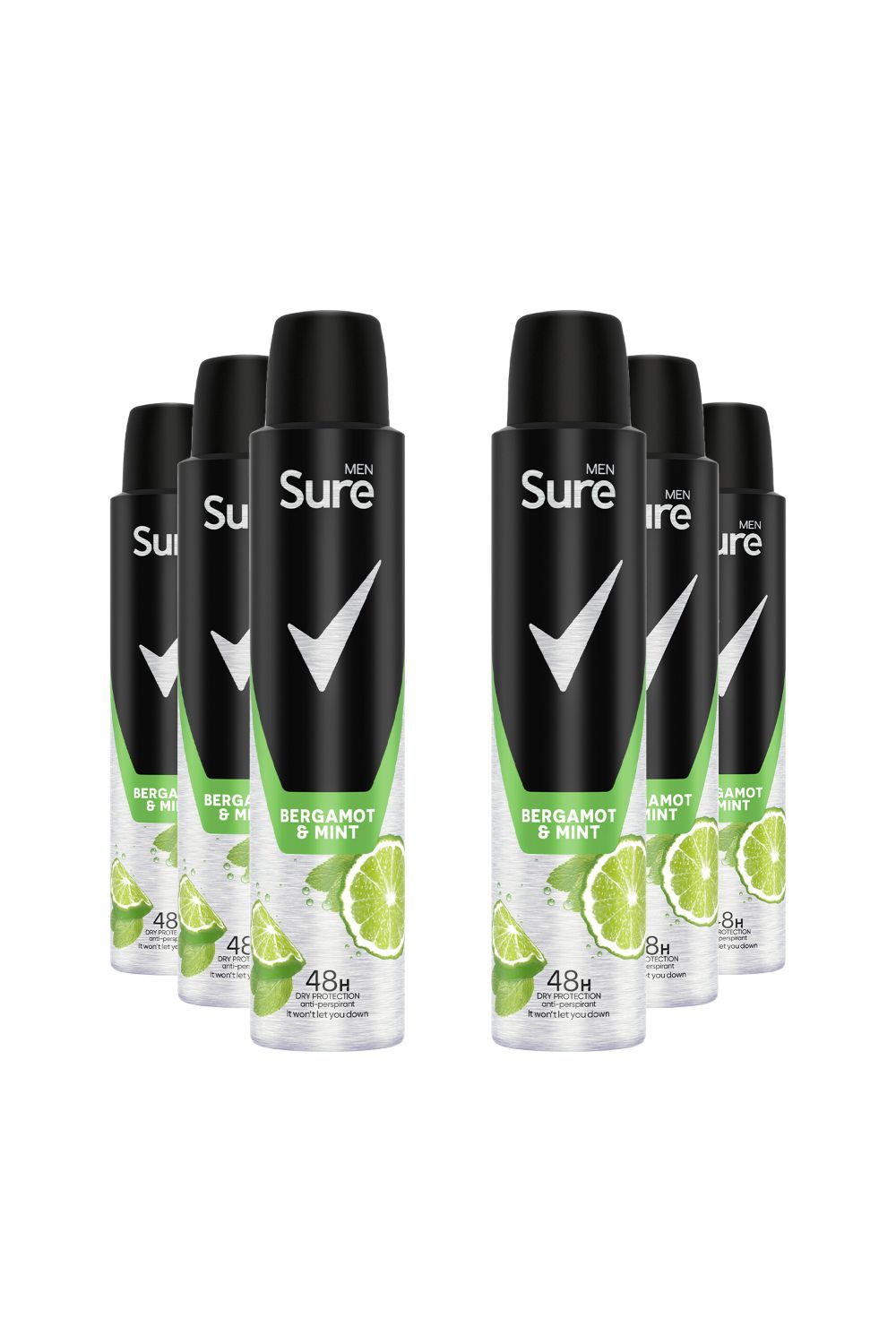 Sure Men 'Deodorant Spray' Bergamot & Mint with 48Hrs Protection 200ml, 6pk image 1