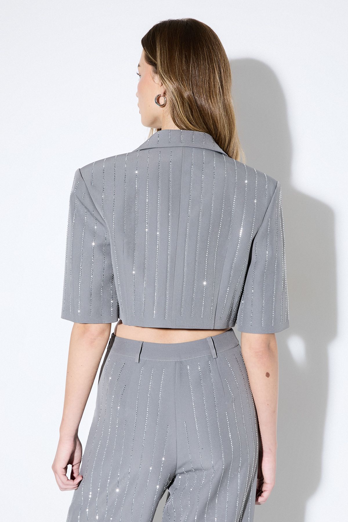 MissPap Premium Embellished Cropped Blazer Grey image 3