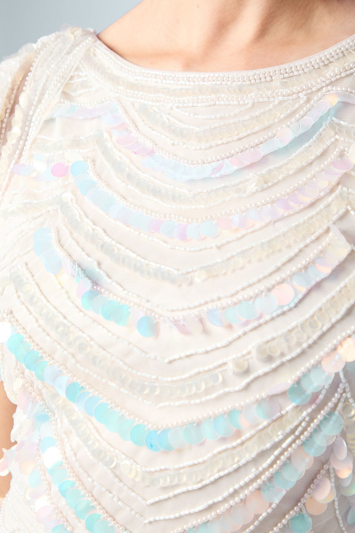 Coast Beaded Tulle Wedding Dress with Cap Sleeve Nude image 5