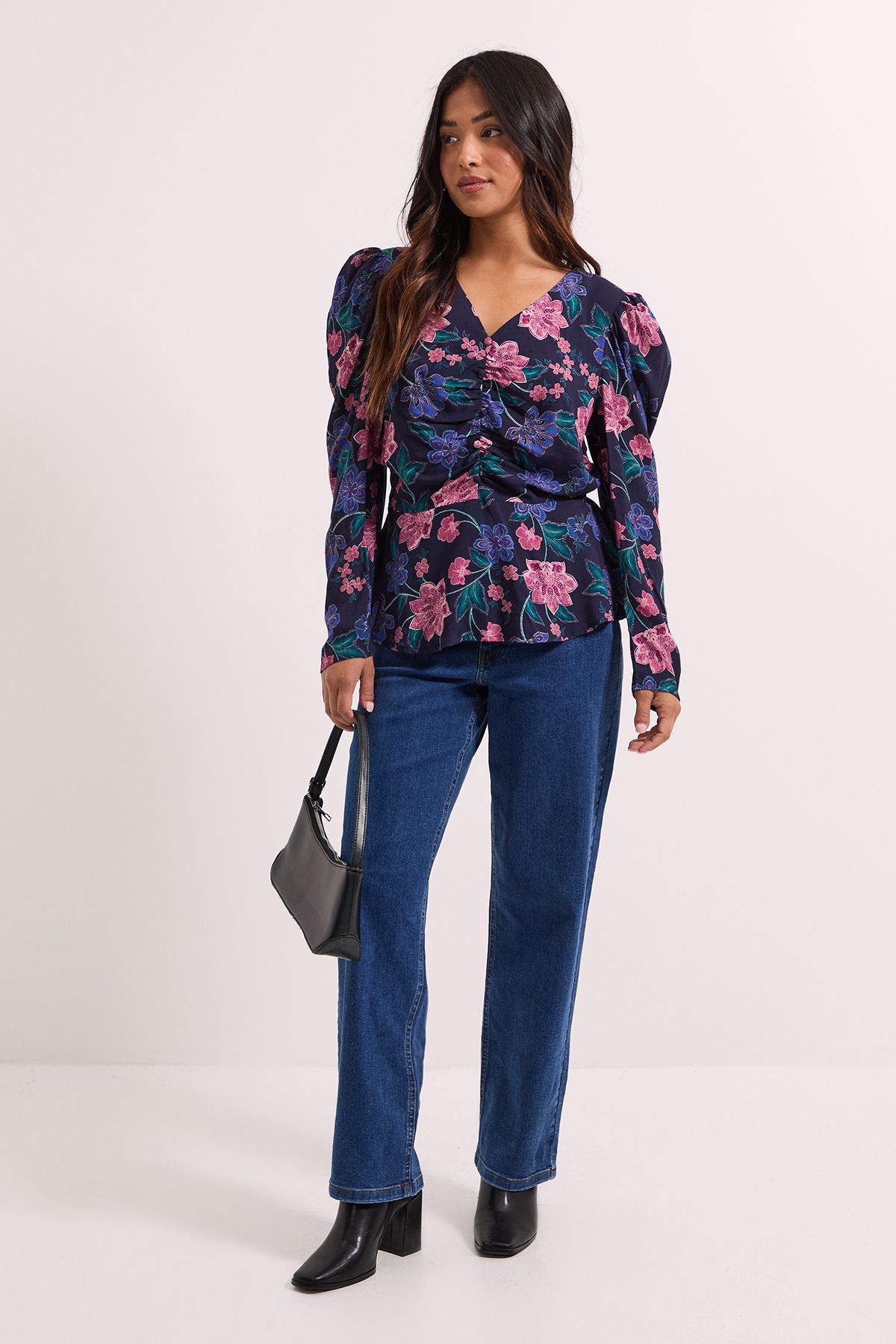 Dorothy Perkins Petite Blue Floral Button Detail Printed Peplum Blouse Floral image 2