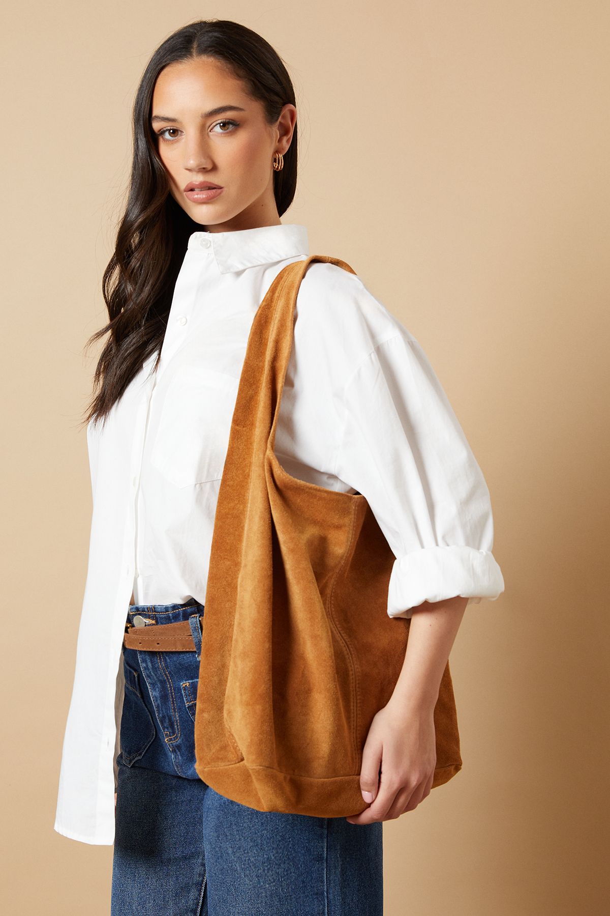 Oasis Mirabeth Suede Slouch Bag Tan image 2