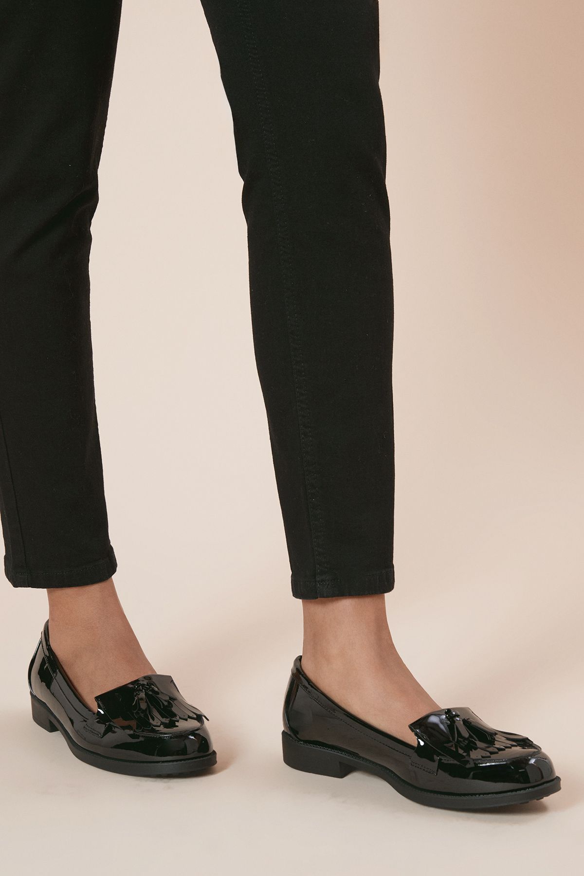 Dorothy Perkins Wide Fit Leigh Fringe Loafers True Black image 1