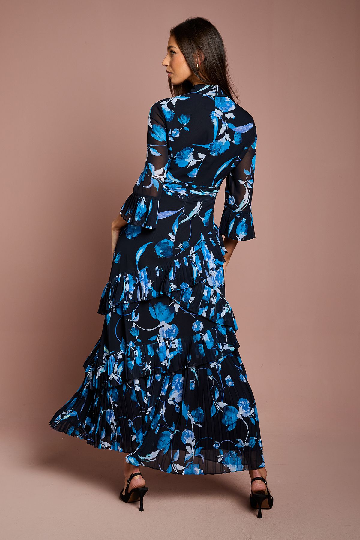 Coast Pleated Frill Chiffon Maxi Dress Navy image 3