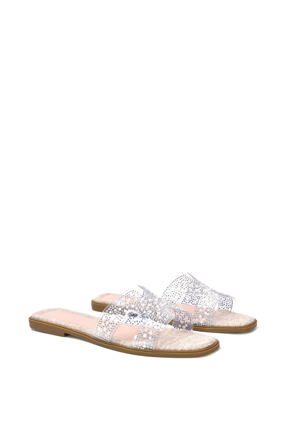 XY London 'Patsy' Square Toe Slip On Diamante Slider Sandal Shoes image 3