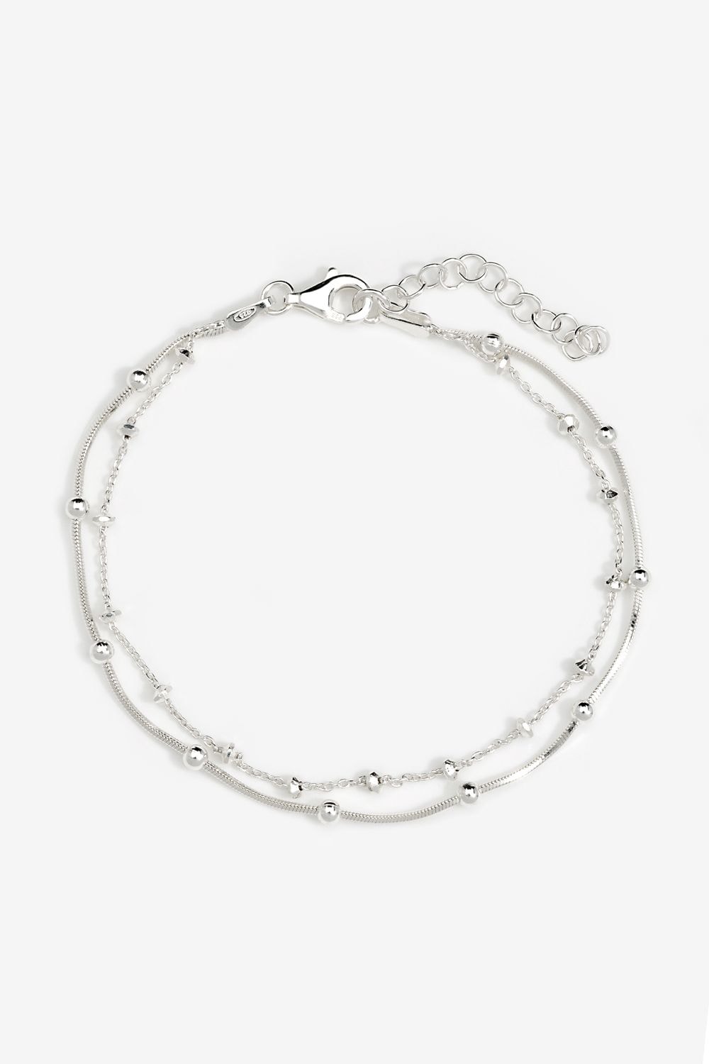 Simply Silver Simply Silver Sterling Silver 925 Polished Double Row Ball Chain Bracelet image 2