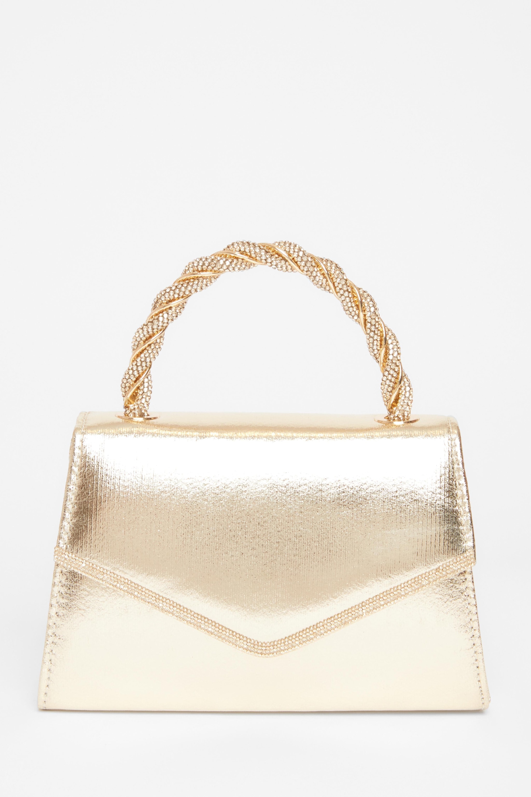 Quiz Gold Diamante Twist Top Handle Bag image 3