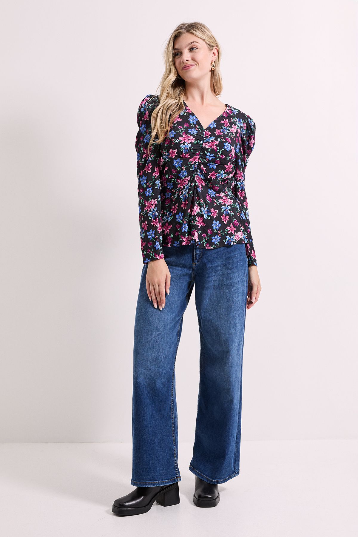 Dorothy Perkins Black Floral Button Detail Printed Peplum Blouse Floral image 1