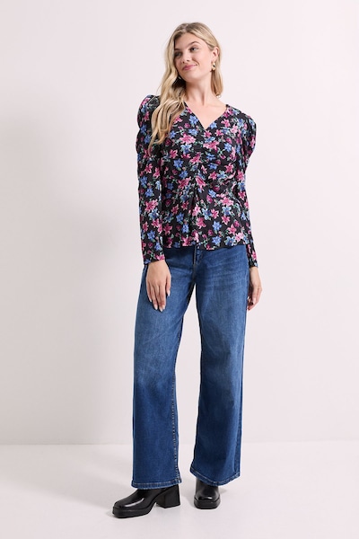 Dorothy Perkins Black Floral Button Detail Printed Peplum Blouse Floral