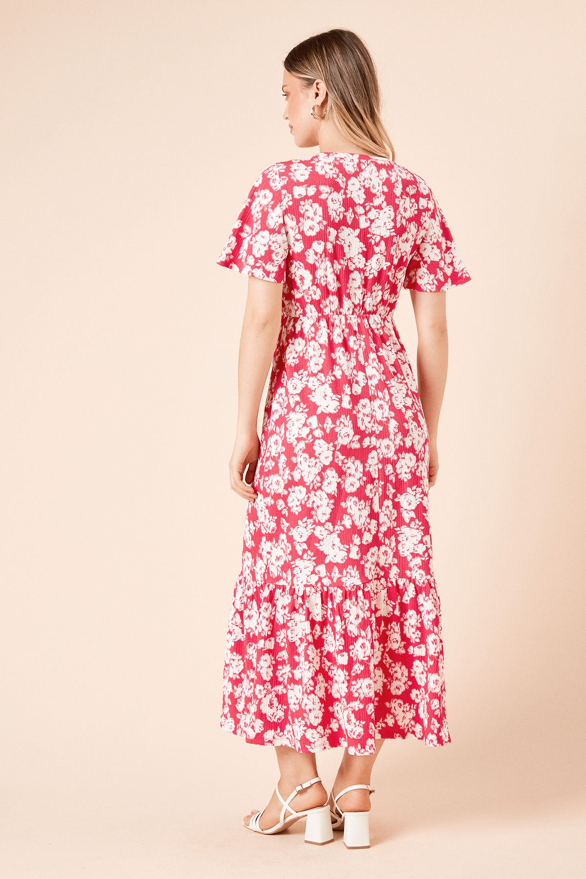Dorothy Perkins Pink Floral Angel Sleeve Tie Front Midi Dress Pink image 4