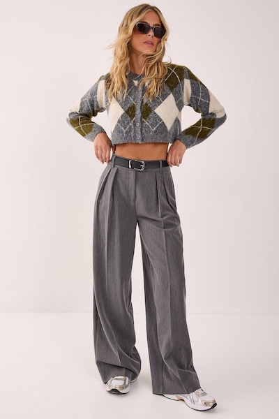NastyGal (AZ)Brushed Argyle Cropped Cardigan Grey