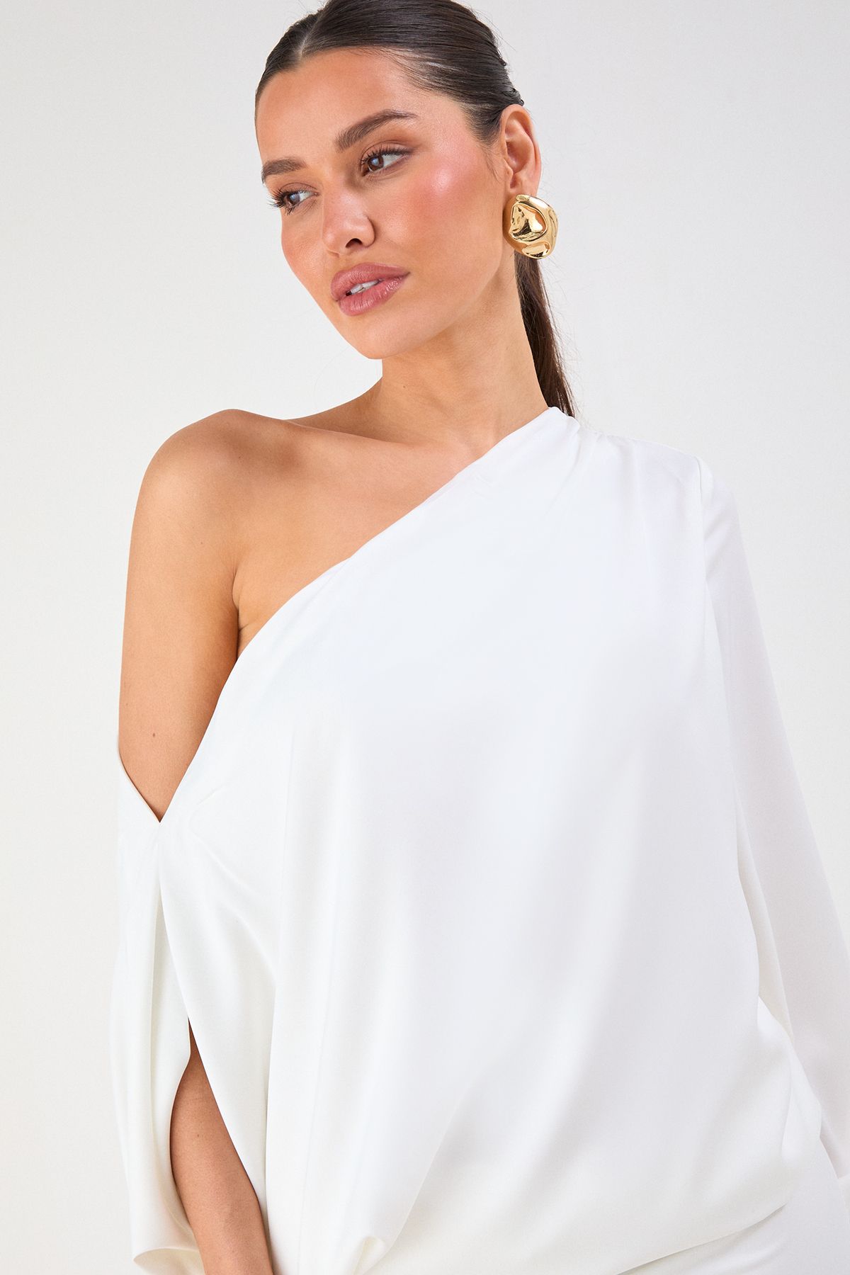 MissPap One Shoulder Satin Mini Dress Ivory image 3