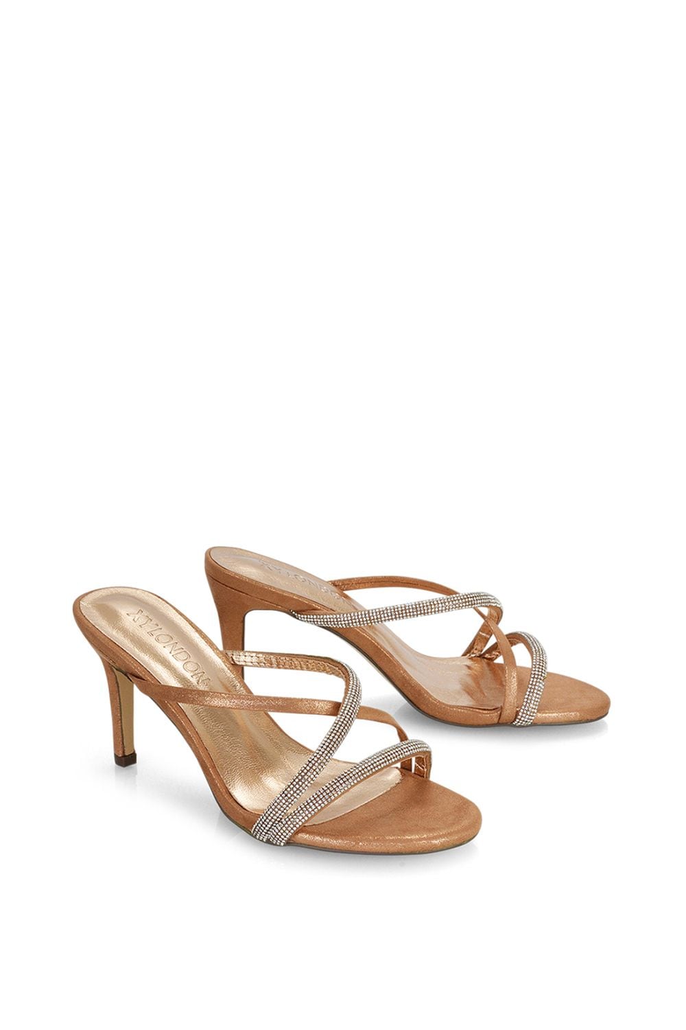 XY London 'Teddie' Diamante Cross Over Strappy Sandal Stiletto High Mule Heels image 3
