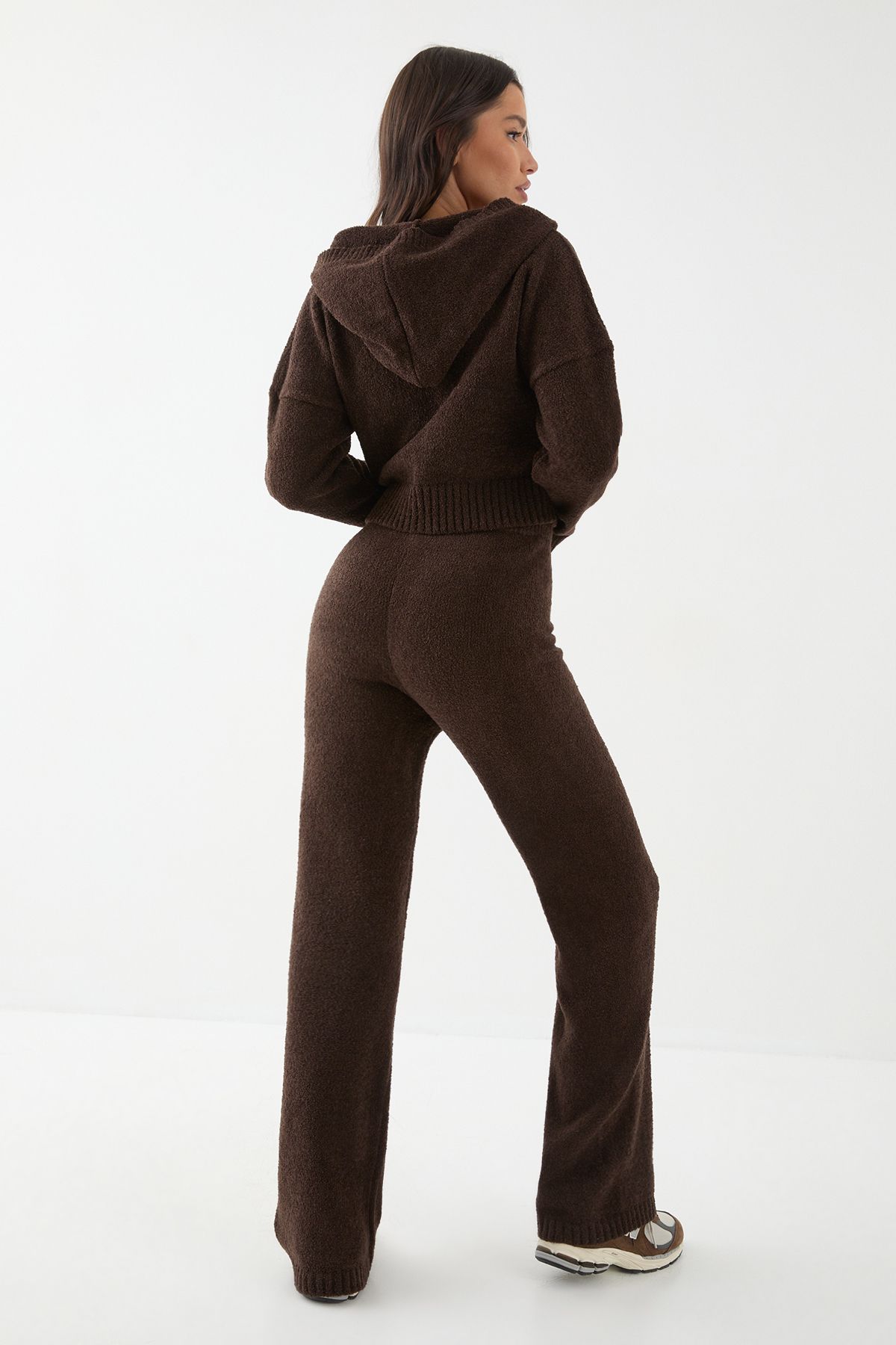 MissPap Boucle Knitted Hoodie and Trouser Co Ord Chocolate image 3