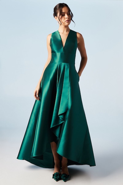 Coast Coast Honoured Sleeveless Plunge Waterfall Twill Maxi Bridesmaid Dress Emerald