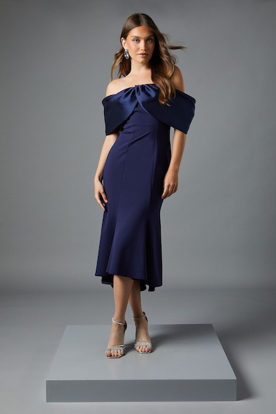 Coast Satin Sleeve Scuba Midi Dress Navy