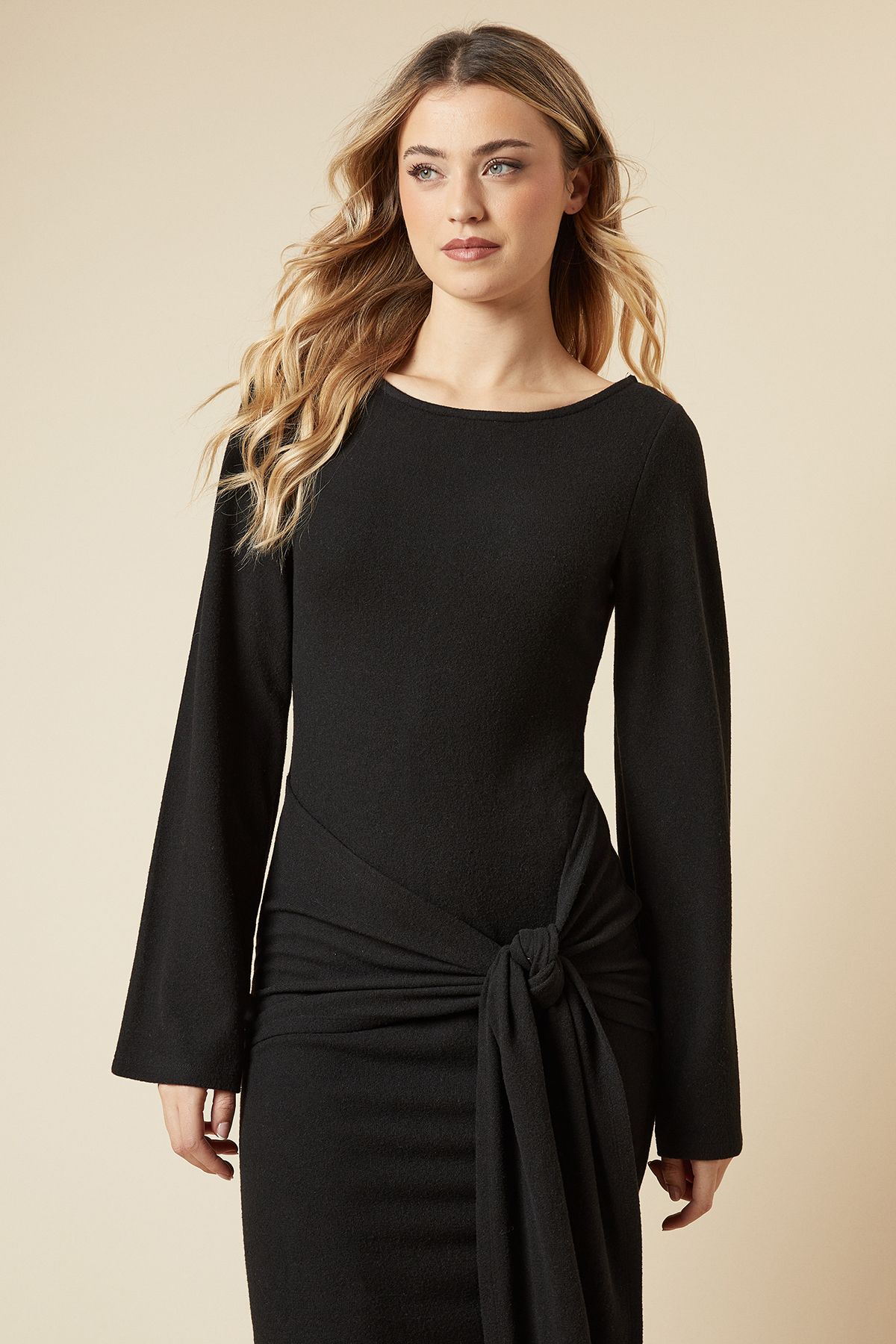 Dorothy Perkins Brushed Tie Front Midi Dress Black image 4