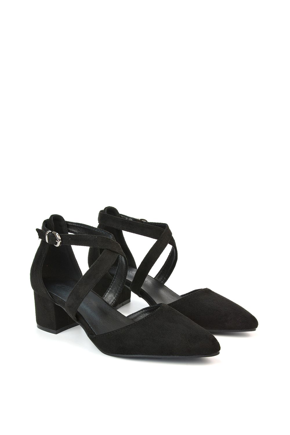 XY London 'Cynthia' Pointed Toe Ankle Strap Mid Block Heel Court Shoes image 3