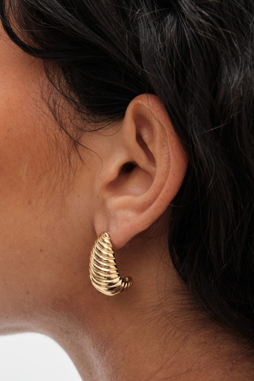 Mood Gold Stainless Steel Ridged Dome Hoop Earrings image 2