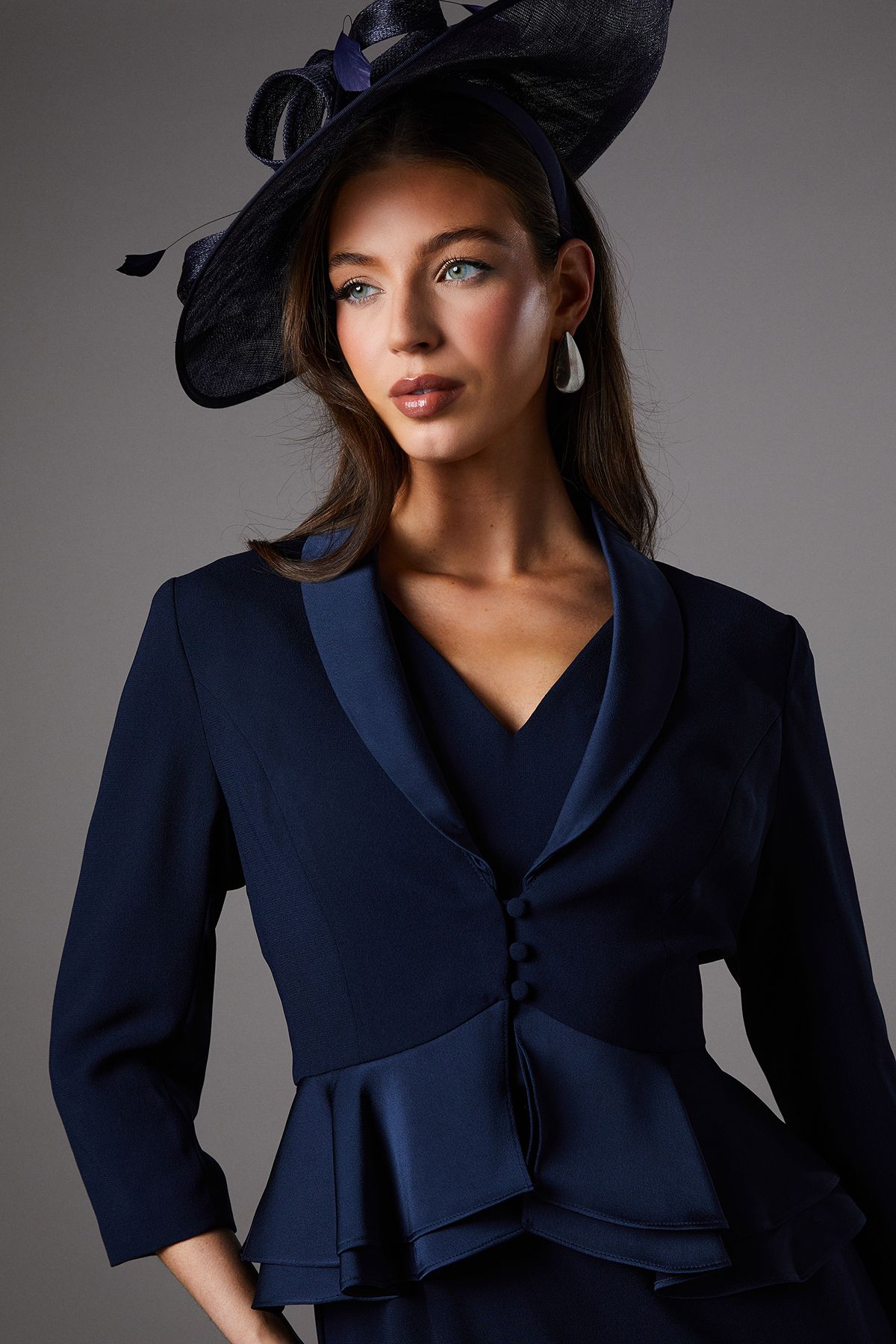 Coast Satin Back Crepe Tailored Jacket With Peplum Navy image 2
