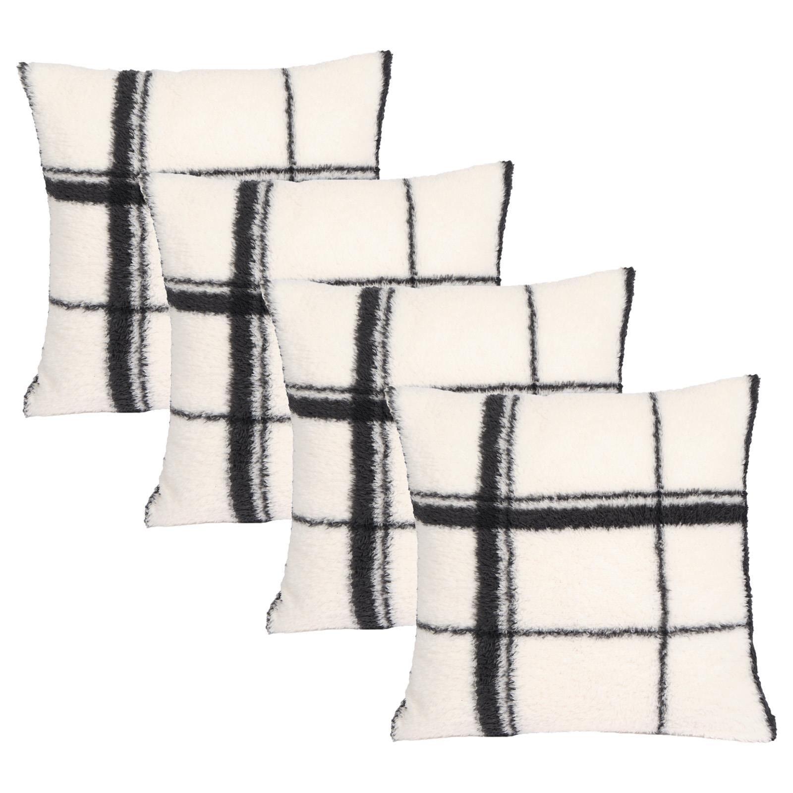 OHS Check Teddy Fleece Cushion Covers 4 x Home Decor Soft, Mono - 45 x 45cm image 1