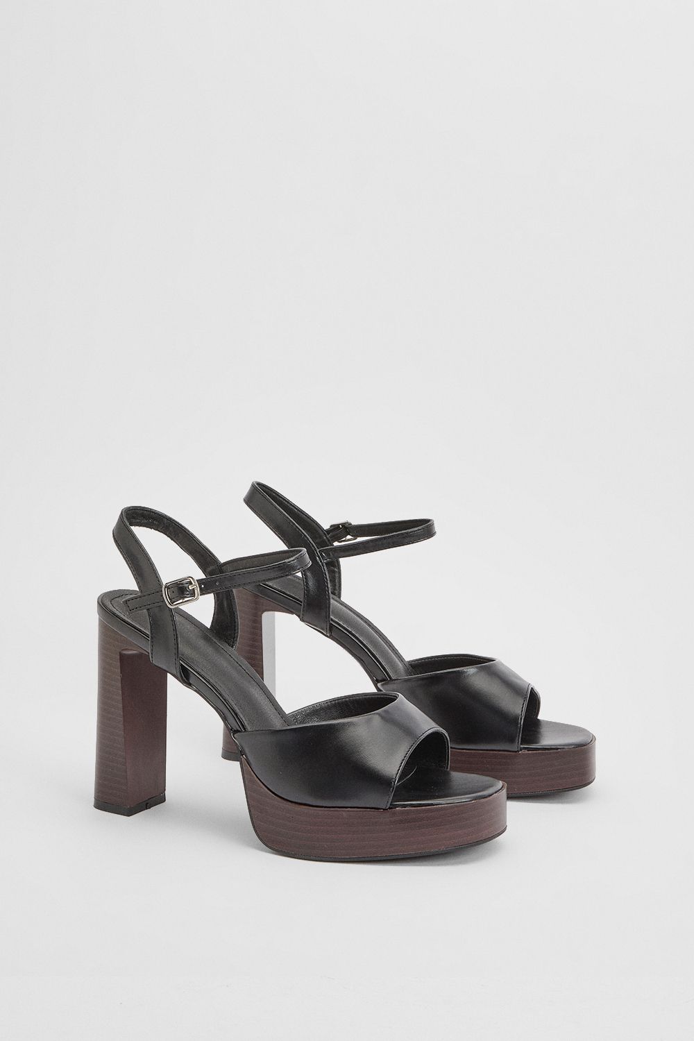 MissPap Faux Leather Wood Effect High Heeled Sandals Black