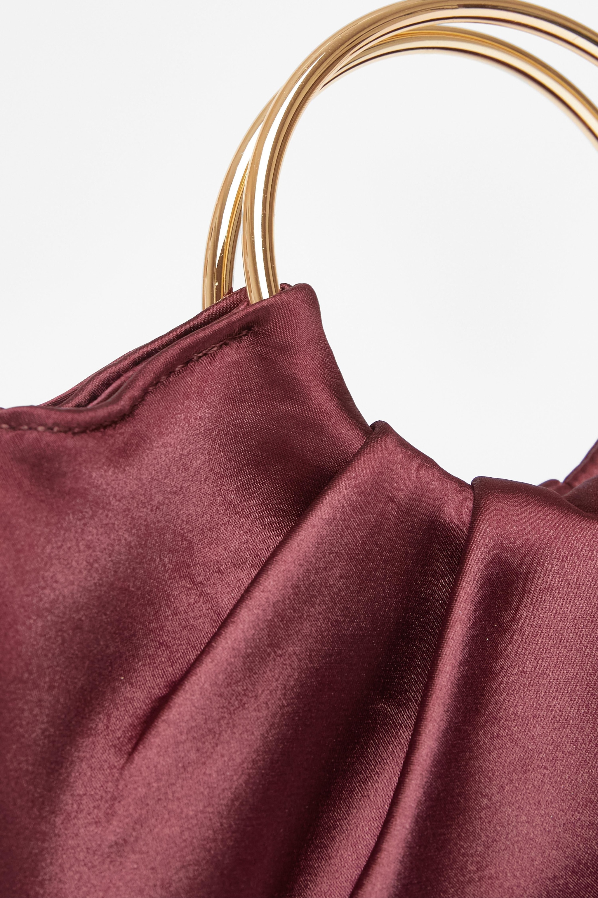 Quiz Burgundy Satin Pleated Top Handle Bag image 5